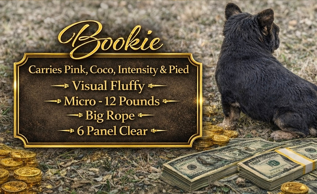 Bookie - Micro Blue & Tan Visual Fluffy Big Rope Carries Pink 12 Pounds EARLY INTRO $875